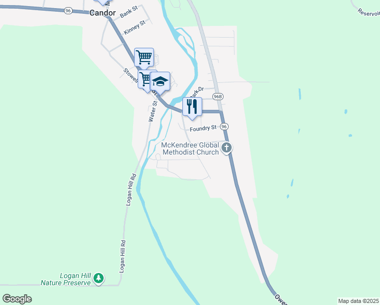 map of restaurants, bars, coffee shops, grocery stores, and more near 9 Humiston Street in Candor