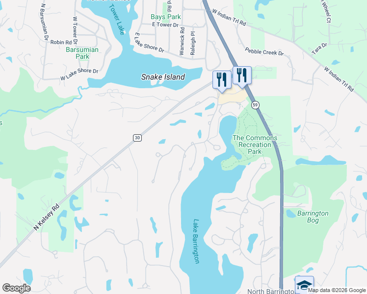 map of restaurants, bars, coffee shops, grocery stores, and more near 809 North Shoreline Road in Lake Barrington