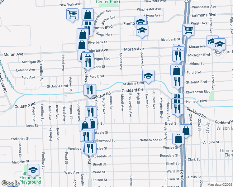 map of restaurants, bars, coffee shops, grocery stores, and more near 4112 Abbott Avenue in Lincoln Park
