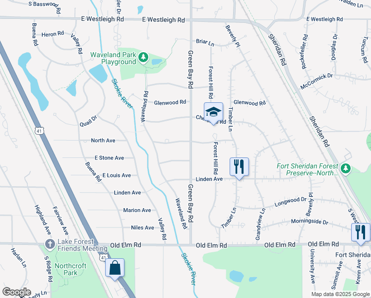 map of restaurants, bars, coffee shops, grocery stores, and more near 333 Oakdale Avenue in Lake Forest