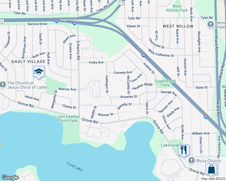map of restaurants, bars, coffee shops, grocery stores, and more near 1633 Knowles Street in Ypsilanti