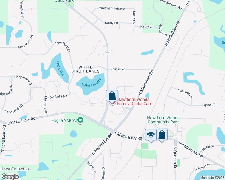 map of restaurants, bars, coffee shops, grocery stores, and more near 2 Potter Court in Hawthorn Woods
