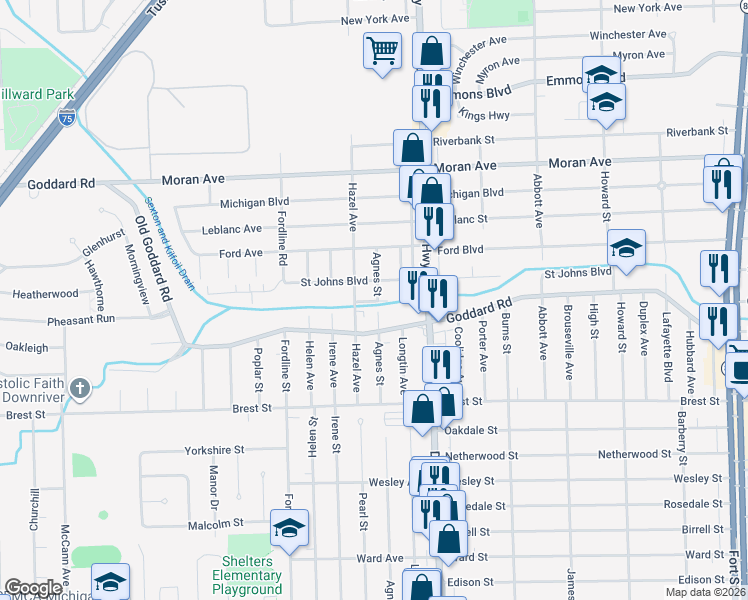 map of restaurants, bars, coffee shops, grocery stores, and more near 4046 Longtin Avenue in Lincoln Park