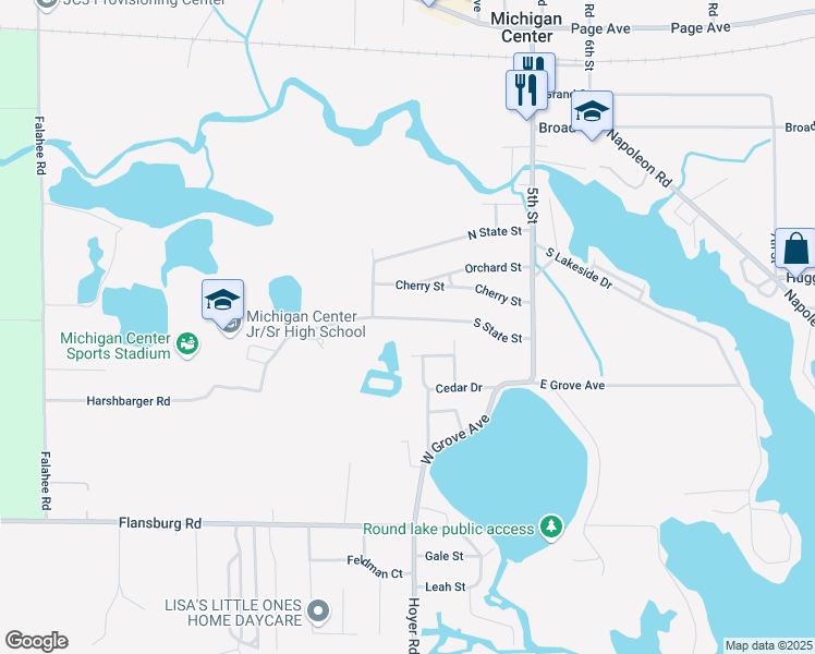 map of restaurants, bars, coffee shops, grocery stores, and more near 172 South State Street in Michigan Center