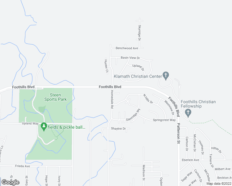 map of restaurants, bars, coffee shops, grocery stores, and more near 5427 Northwood Court in Klamath Falls