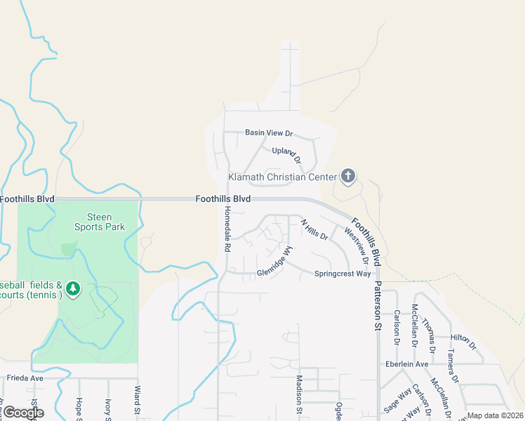 map of restaurants, bars, coffee shops, grocery stores, and more near 5613 North Hills Drive in Klamath Falls