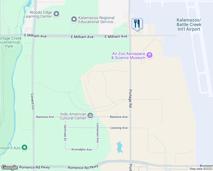 map of restaurants, bars, coffee shops, grocery stores, and more near 1941 Stryker Way in Portage