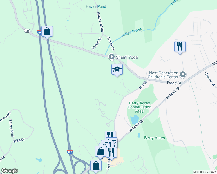 map of restaurants, bars, coffee shops, grocery stores, and more near 4 Apple Tree Hill Road in Hopkinton