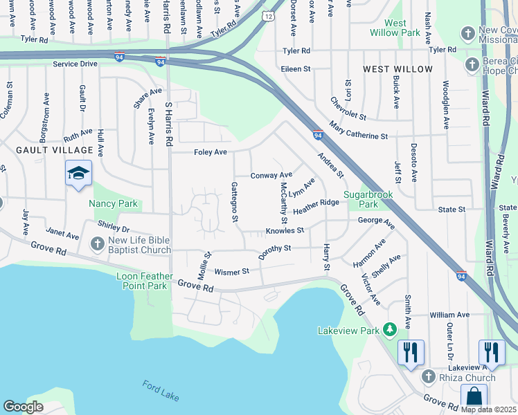 map of restaurants, bars, coffee shops, grocery stores, and more near 1633 Knowles Street in Ypsilanti