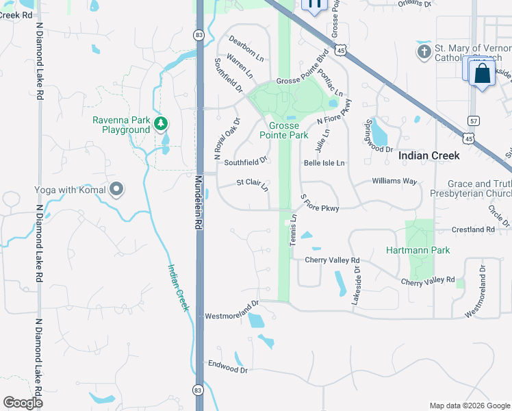 map of restaurants, bars, coffee shops, grocery stores, and more near 6 Saint Clair Lane in Vernon Hills