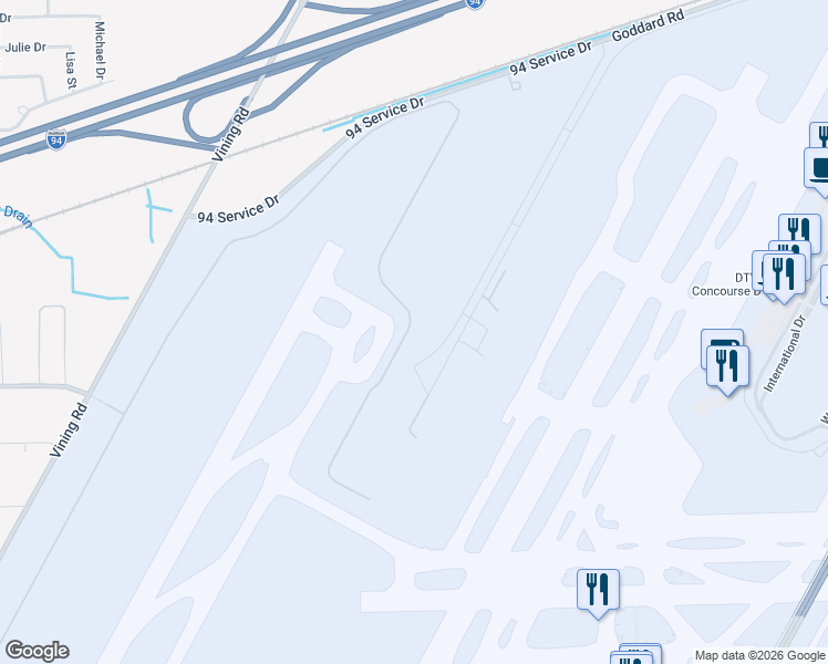 map of restaurants, bars, coffee shops, grocery stores, and more near in Romulus