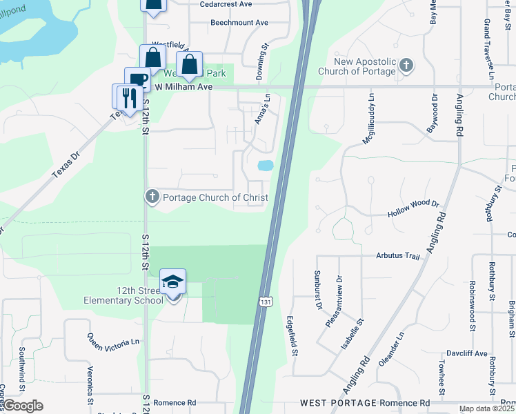 map of restaurants, bars, coffee shops, grocery stores, and more near Leyland Pine St in Portage