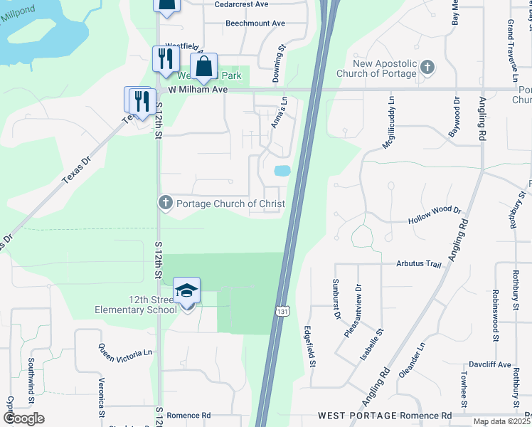 map of restaurants, bars, coffee shops, grocery stores, and more near 4414 Monterey Pine Avenue in Portage