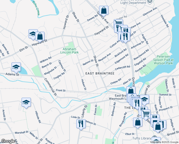 map of restaurants, bars, coffee shops, grocery stores, and more near 76 Sheppard Avenue in Braintree