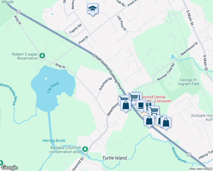 map of restaurants, bars, coffee shops, grocery stores, and more near 20 Schofield Road in Cohasset