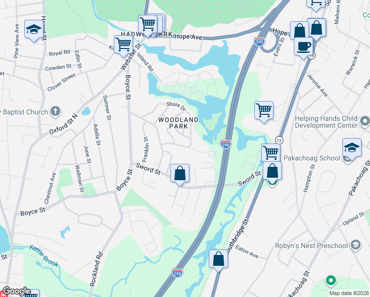 map of restaurants, bars, coffee shops, grocery stores, and more near 18 Rockaway Road in Auburn