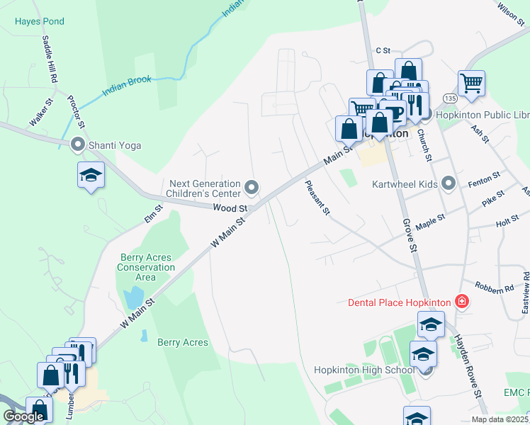 map of restaurants, bars, coffee shops, grocery stores, and more near 4 Claflin Place in Hopkinton