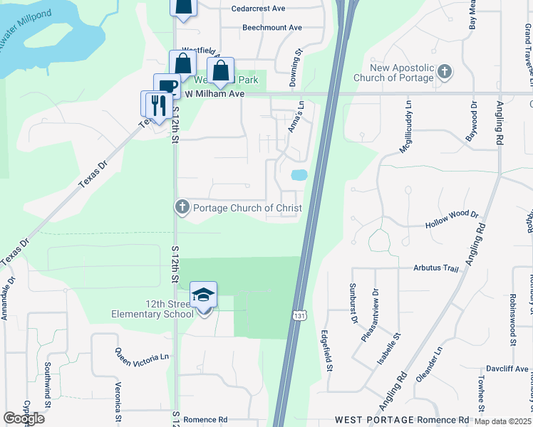map of restaurants, bars, coffee shops, grocery stores, and more near 4414 Monterey Pine Avenue in Portage