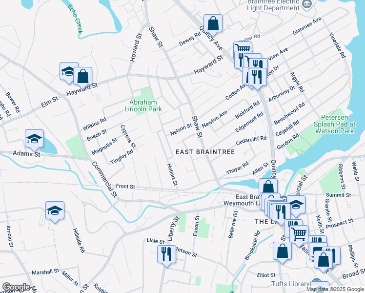 map of restaurants, bars, coffee shops, grocery stores, and more near 76 Sheppard Avenue in Braintree