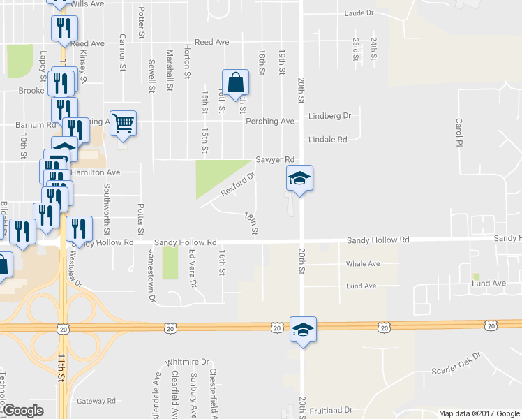 map of restaurants, bars, coffee shops, grocery stores, and more near 3318 Nashold Drive in Rockford