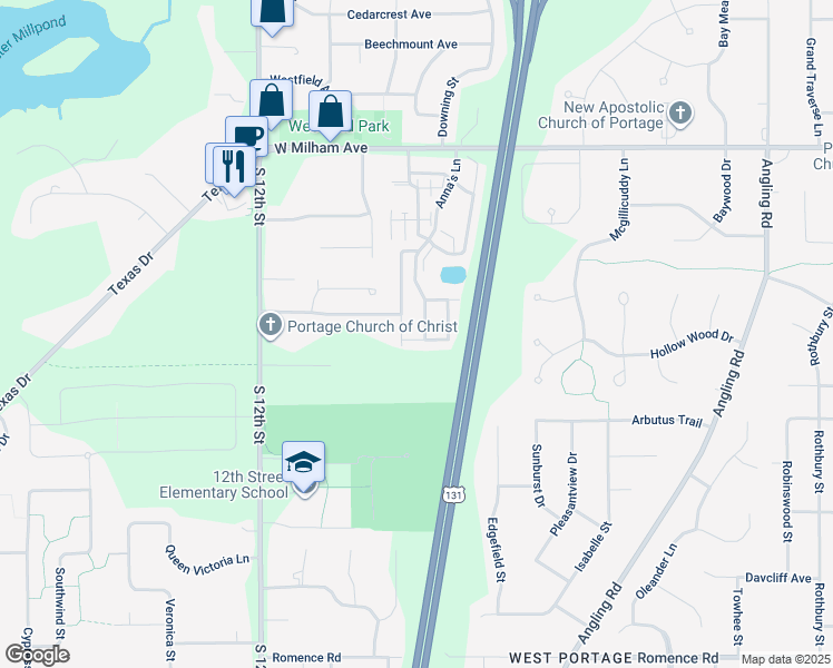 map of restaurants, bars, coffee shops, grocery stores, and more near 4414 Monterey Pine Avenue in Portage