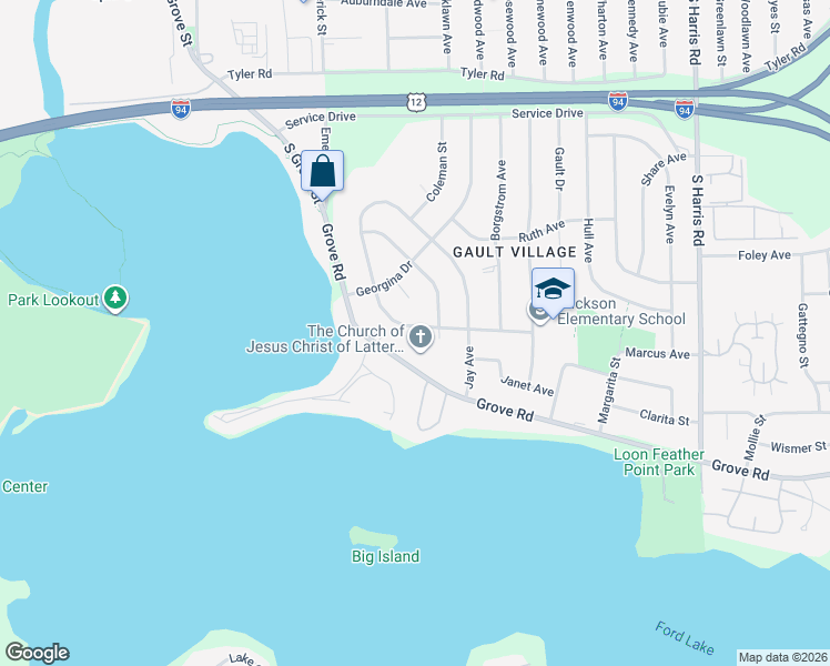 map of restaurants, bars, coffee shops, grocery stores, and more near 1004 Juneau Road in Ypsilanti