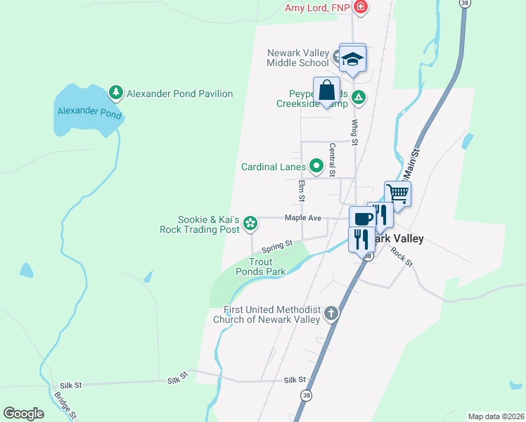 map of restaurants, bars, coffee shops, grocery stores, and more near 58 Maple Avenue in Newark Valley
