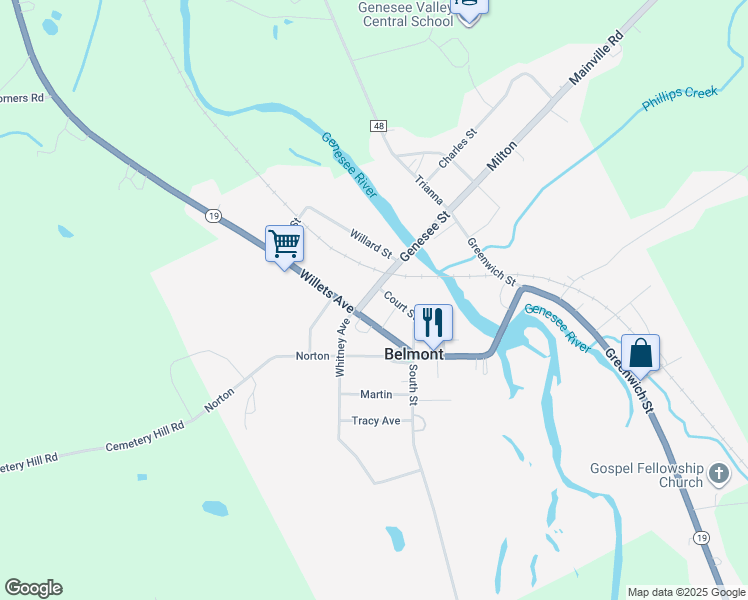 map of restaurants, bars, coffee shops, grocery stores, and more near 3 Genesee Street in Belmont