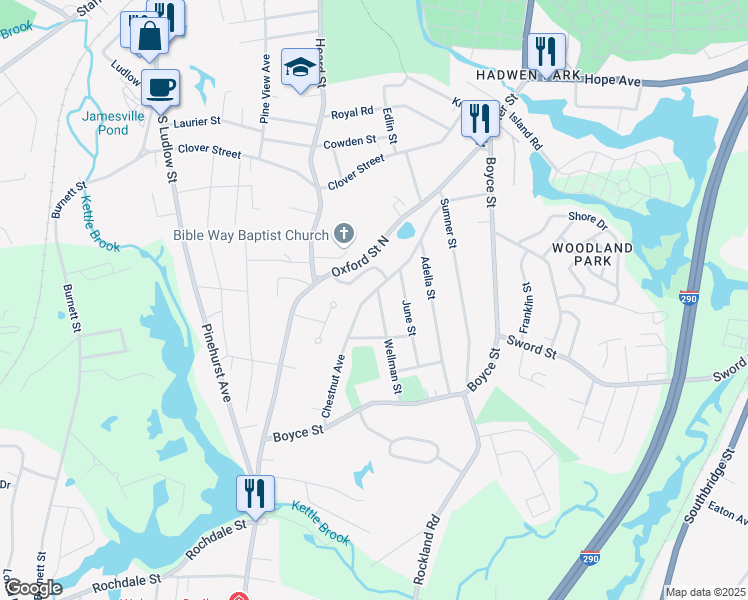 map of restaurants, bars, coffee shops, grocery stores, and more near 45 Chestnut Avenue in Auburn