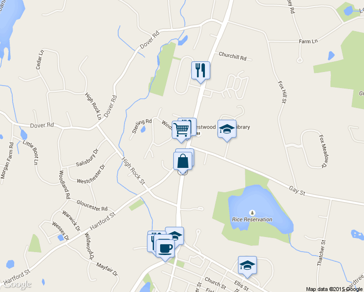 map of restaurants, bars, coffee shops, grocery stores, and more near 687 High Street in Westwood