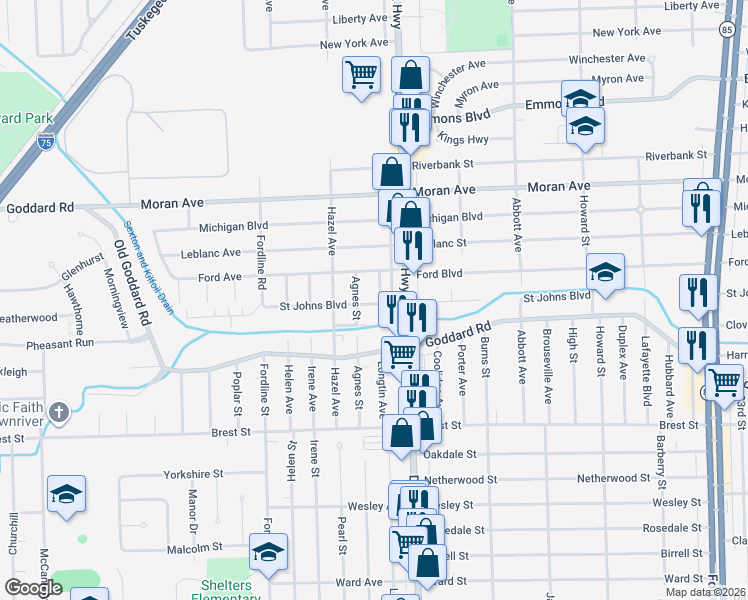 map of restaurants, bars, coffee shops, grocery stores, and more near 4046 Longtin Avenue in Lincoln Park