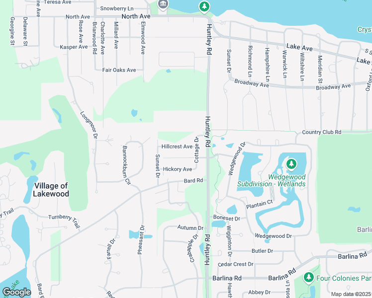 map of restaurants, bars, coffee shops, grocery stores, and more near 8619 Hillcrest Avenue in Crystal Lake