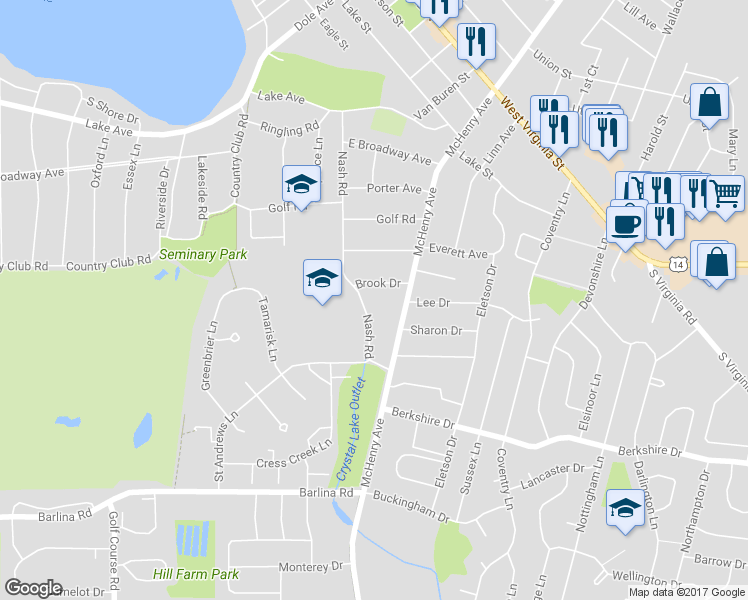 map of restaurants, bars, coffee shops, grocery stores, and more near 574 McHenry Avenue in Crystal Lake