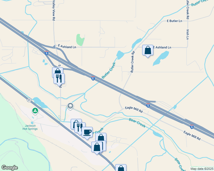 map of restaurants, bars, coffee shops, grocery stores, and more near 526 Pacific Highway in Ashland