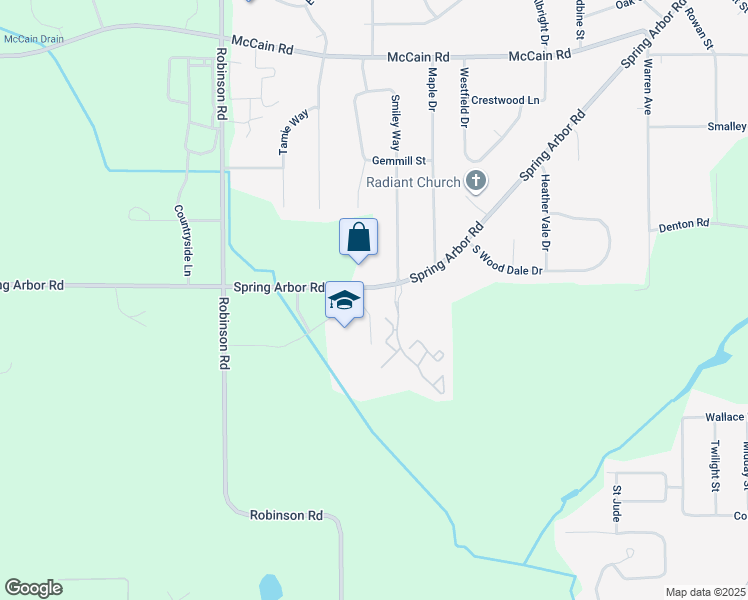 map of restaurants, bars, coffee shops, grocery stores, and more near 3349 Spring Arbor Road in Jackson