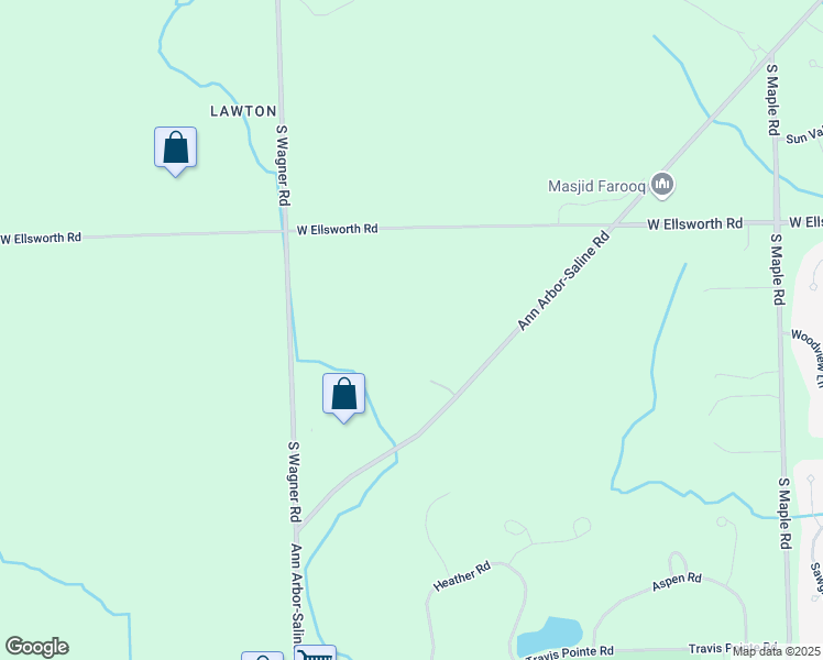 map of restaurants, bars, coffee shops, grocery stores, and more near 4300 Ann Arbor-Saline Road in Ann Arbor