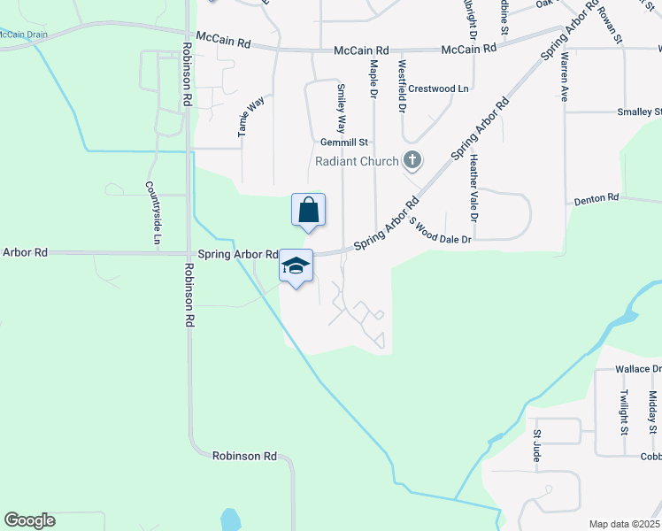 map of restaurants, bars, coffee shops, grocery stores, and more near 3349 Spring Arbor Road in Jackson