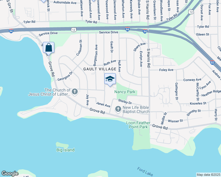 map of restaurants, bars, coffee shops, grocery stores, and more near 1427 Levona Street in Ypsilanti