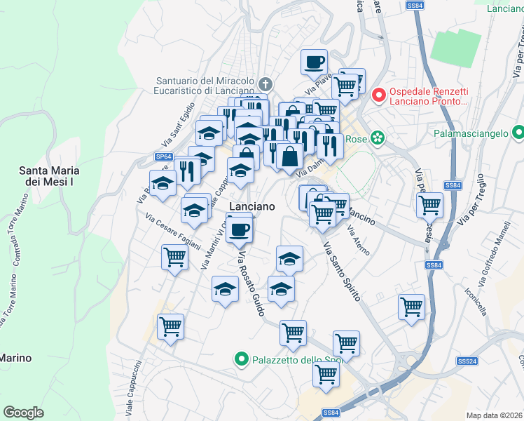 map of restaurants, bars, coffee shops, grocery stores, and more near in Lanciano