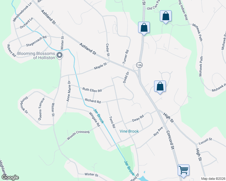 map of restaurants, bars, coffee shops, grocery stores, and more near 168 Westfield Drive in Holliston