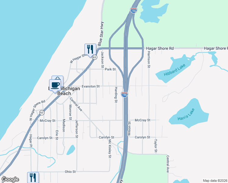 map of restaurants, bars, coffee shops, grocery stores, and more near 6246 Harding Street in Coloma