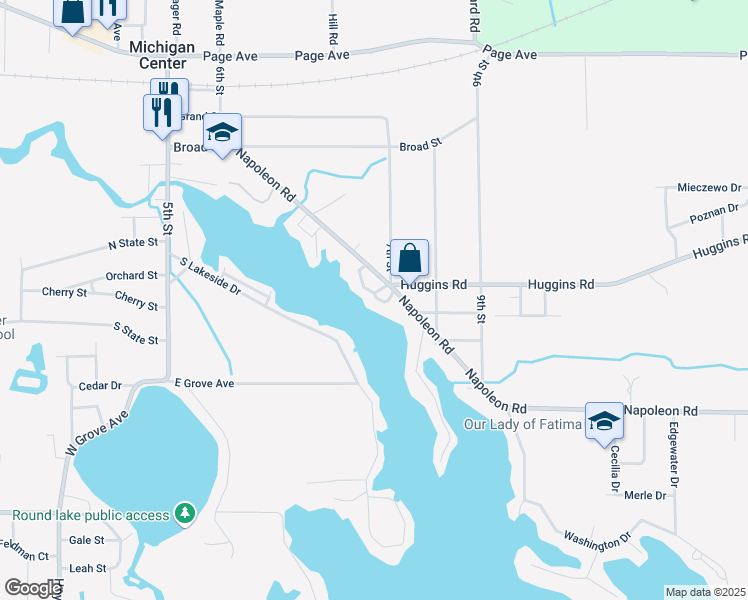 map of restaurants, bars, coffee shops, grocery stores, and more near 479 Napoleon Road in Michigan Center