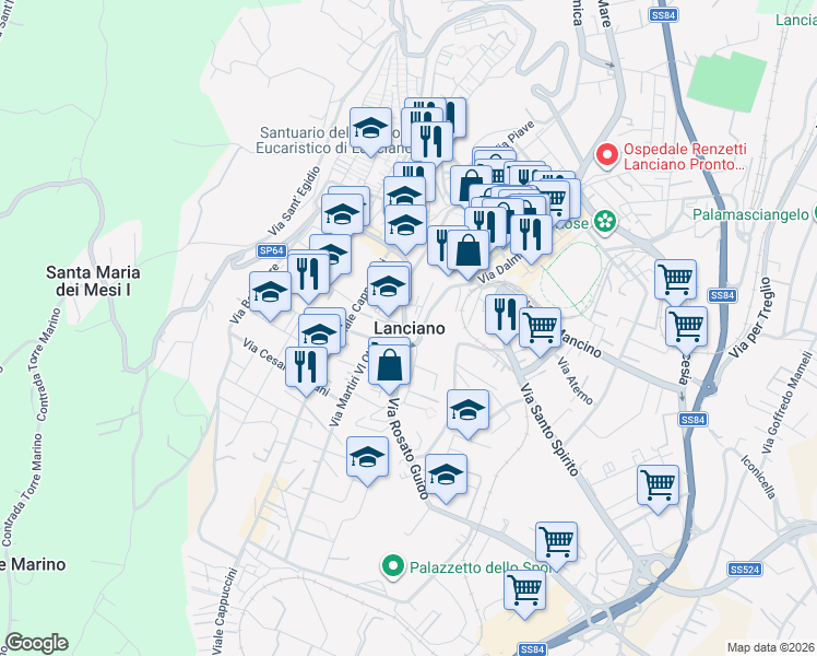 map of restaurants, bars, coffee shops, grocery stores, and more near in Lanciano