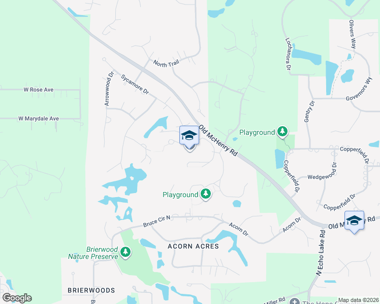 map of restaurants, bars, coffee shops, grocery stores, and more near 95 Hubbard Lane in Hawthorn Woods