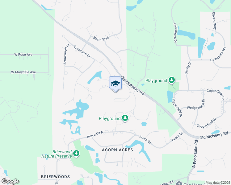 map of restaurants, bars, coffee shops, grocery stores, and more near 95 Hubbard Lane in Hawthorn Woods