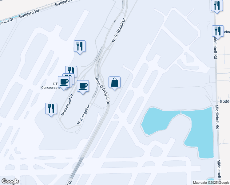 map of restaurants, bars, coffee shops, grocery stores, and more near in Detroit