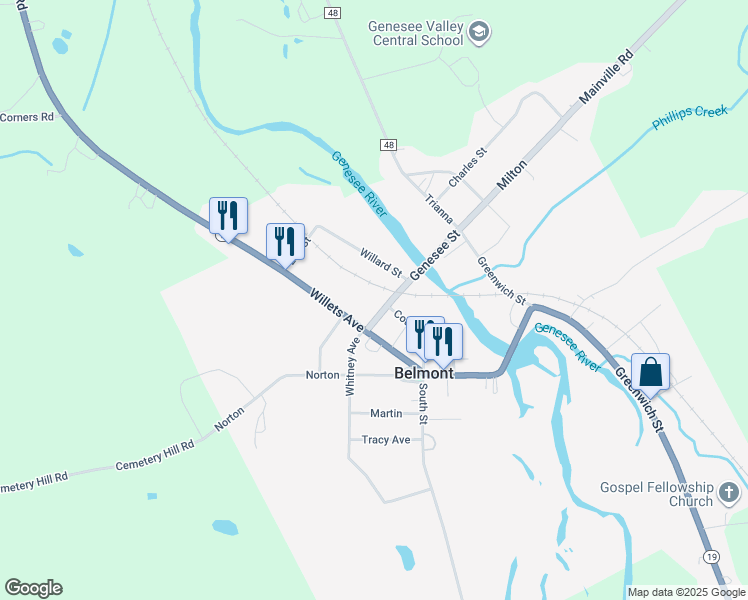 map of restaurants, bars, coffee shops, grocery stores, and more near 3 Genesee Street in Belmont