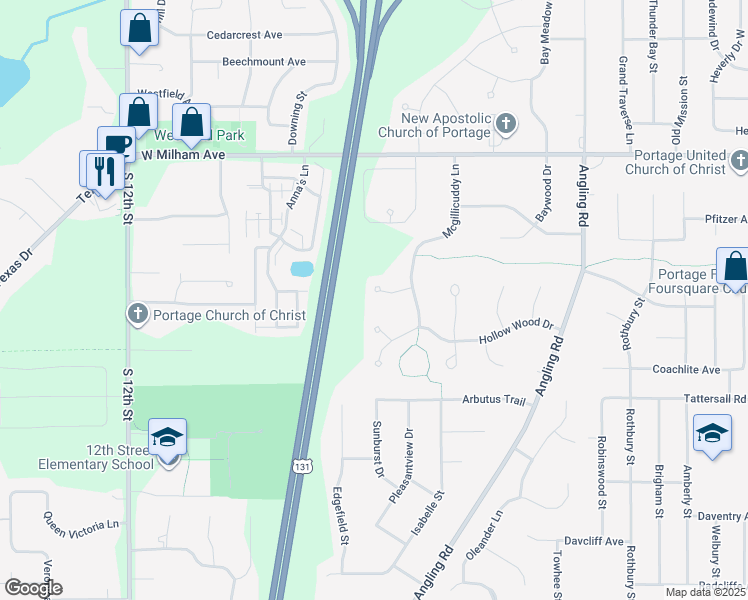 map of restaurants, bars, coffee shops, grocery stores, and more near 4019 Tullymore Pointe in Portage