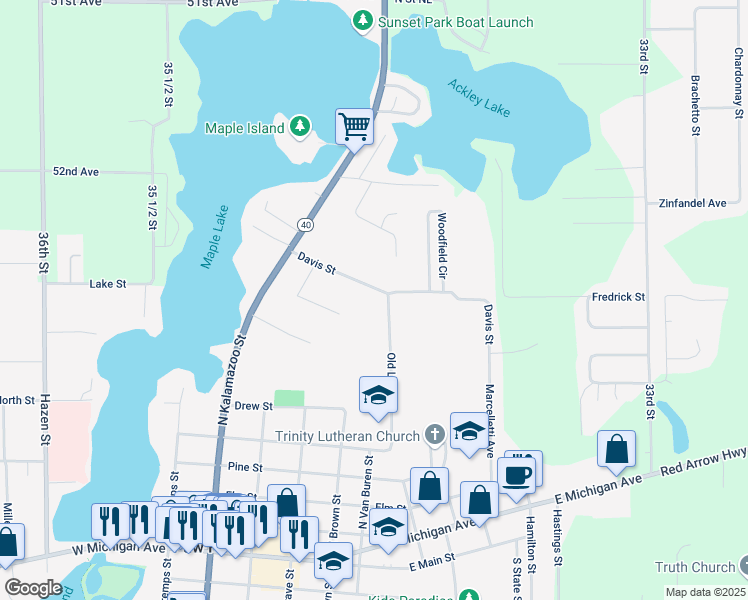 map of restaurants, bars, coffee shops, grocery stores, and more near in Paw Paw