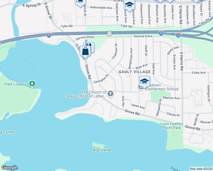 map of restaurants, bars, coffee shops, grocery stores, and more near 1004 Juneau Road in Ypsilanti